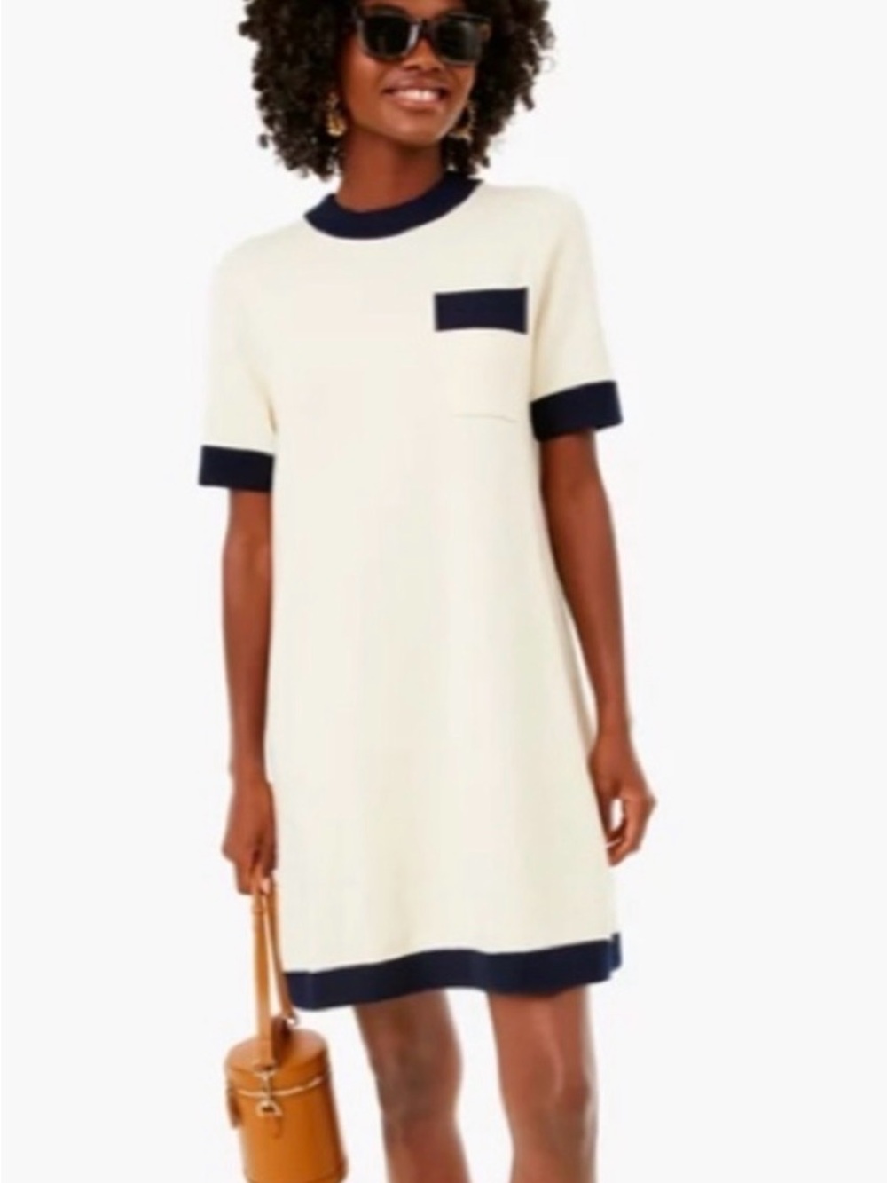 Tuckernuck Cream Mini Dress with Navy Trim